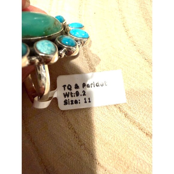 Artisan Sterling Silver Turquoise Peridot Cluster statement Ring 11 Southwest 9 - Picture 6 of 11